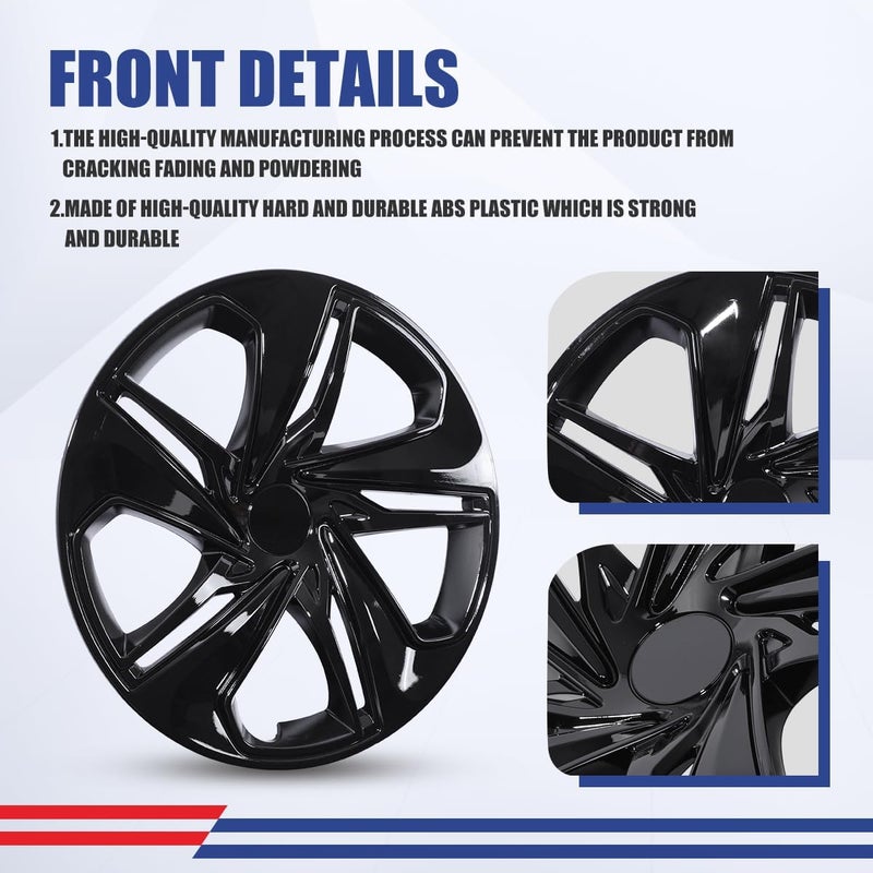 Winjet Wheel Covers for Honda Civic Sedan 2016-2026 16" Hubcaps [2016 2017 2018 2019 2020 2021 2022 2023 2024 2025 2026 Honda Civic Sedan] Hubcaps, [Only Fit Iron Hub - Steel Wheel] (Black Lacquer) - Image 3